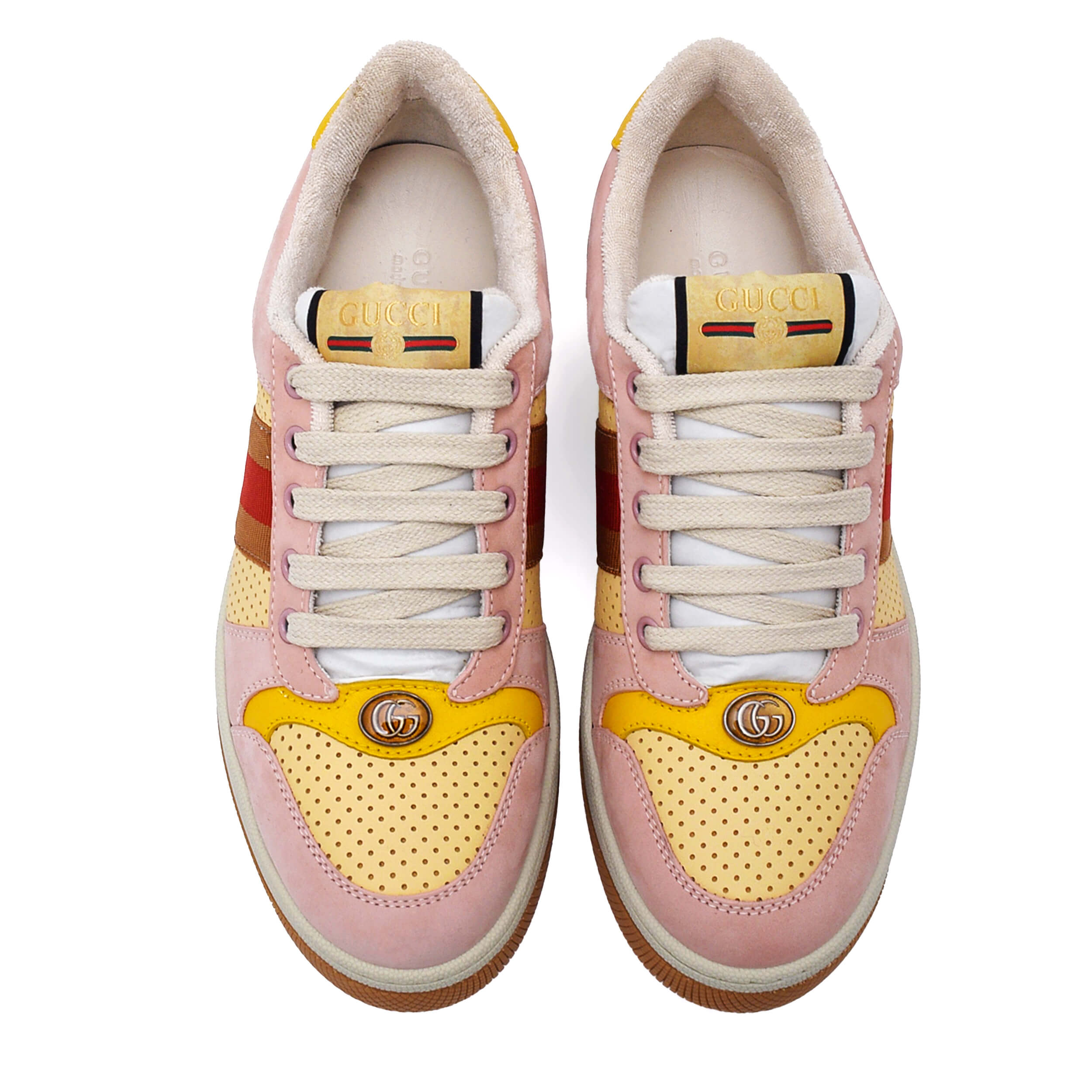 Gucci - Pale Pink Screener Lovelight Leather Sneakers / 38